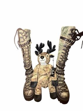 Dolls Kill real tree Camo Deer backpack with matching boots